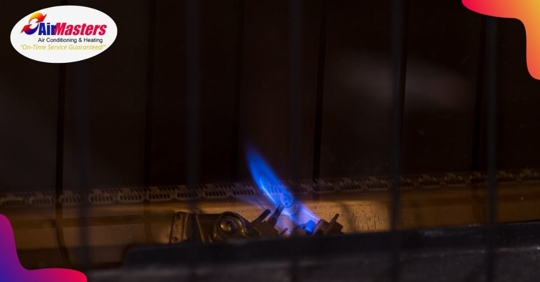 A blue pilot light in a gas furnace
